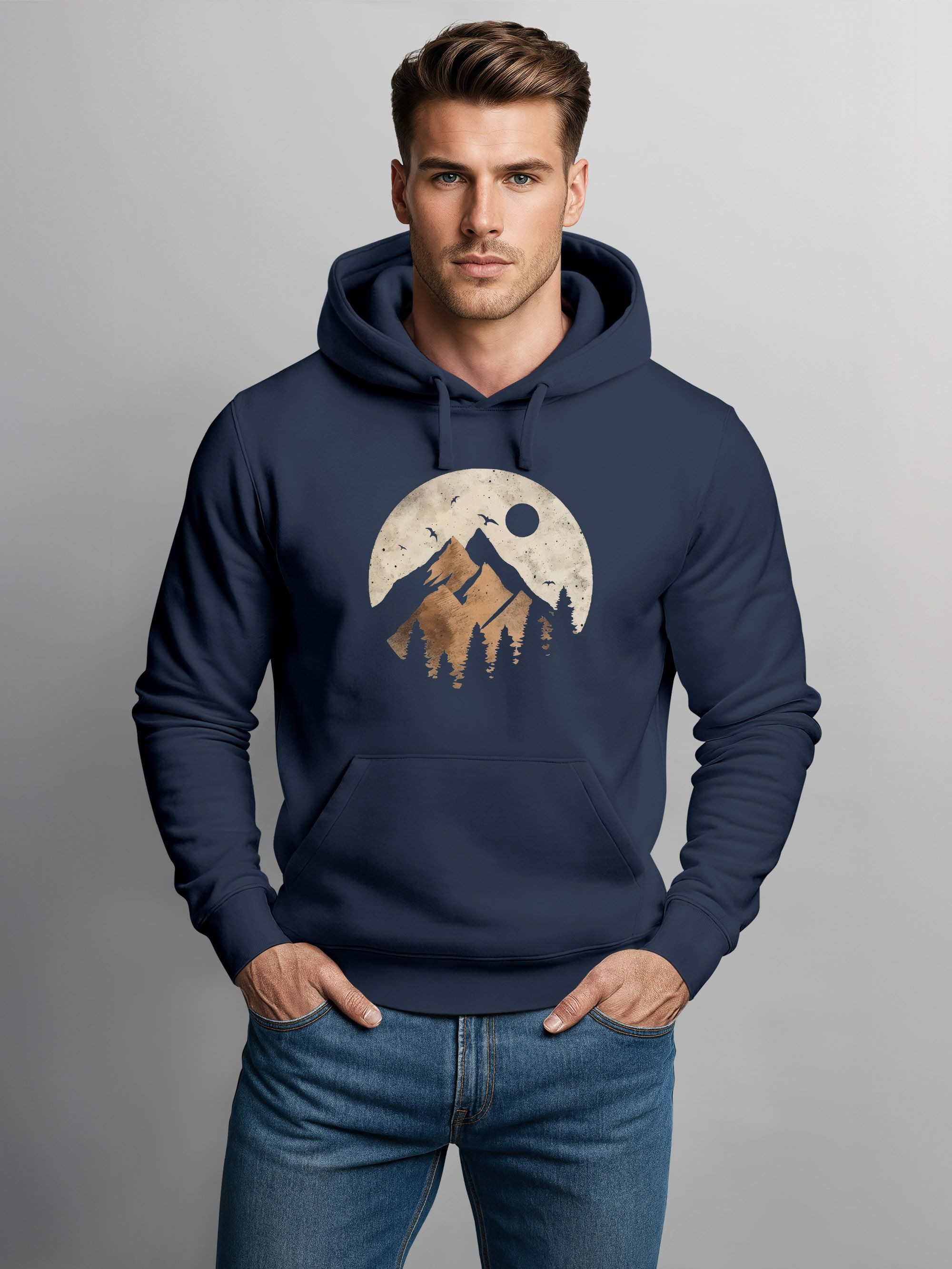 Neverless Hoodie Hoodie Herren Print Aufdruck Motiv Outdoor Mountain Kapuze günstig online kaufen