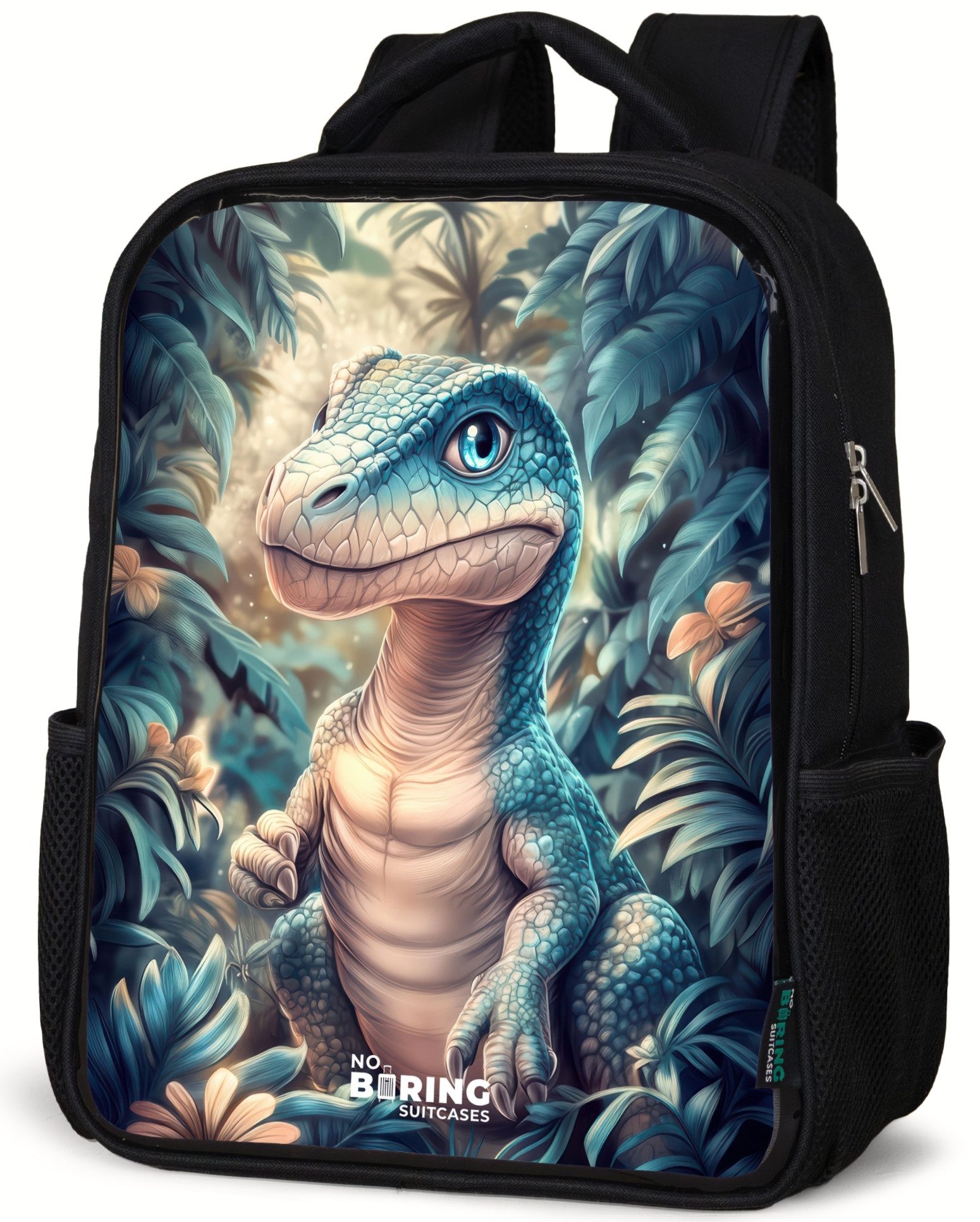 Rucksack Dino im mystischen Dschungel mit Mondlicht