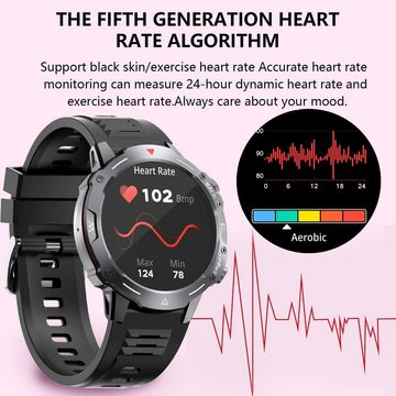 AVUMDA für Herren mit Bluetooth Anrufe Fitnessuhr Smartwatch (1.39 Zoll, Android / iOS), mit Herzfrequenzmonitor Schlafmonitor Schrittzähler, Sport