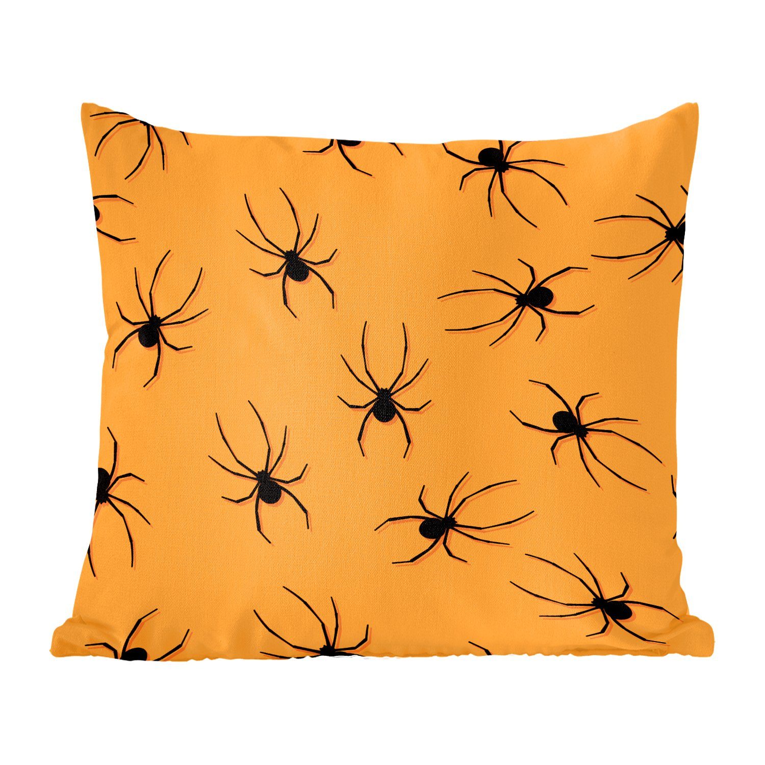 MuchoWow Dekokissen Halloween-Muster mit schwarzen Spinnen auf orangefarbenem Hintergrund, Zierkissen mit Füllung für Wohzimmer, Schlafzimmer, Deko, Sofakissen