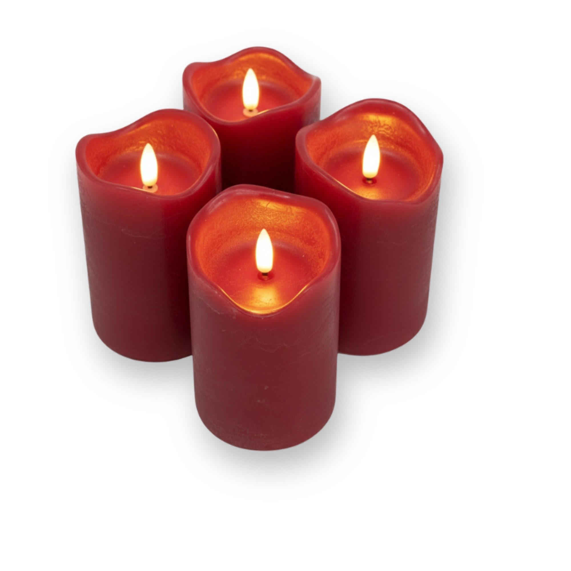 ToCi LED-Kerze 4x LED Echtwachs Kerzen Set schwarzer Docht Dunkelrot Ø7.5 x 10cm, LED-Teelicht