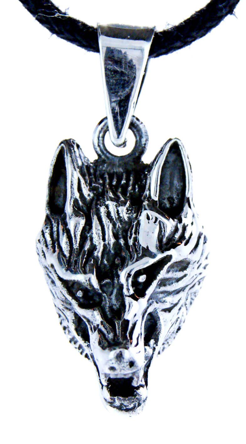 Kiss of Leather Kettenanhänger Wolf 925 Sterling Silber Anhänger Wolfskopf  Wolfkopf Schädel