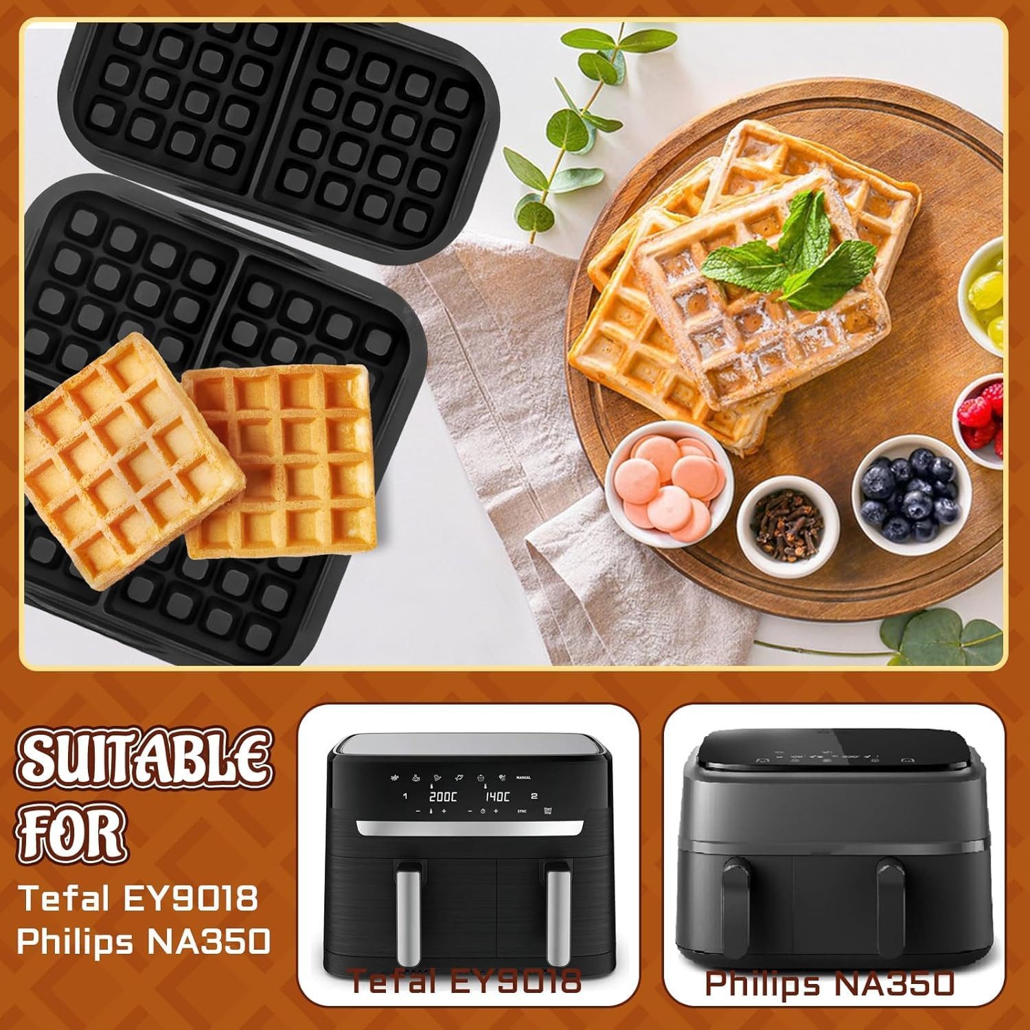SURFOU Backform Waffelformen Waffel-Einsätze für Airfryer Philips N350 & Tefal EY9018, (Hitzebeständige Waffelformen (bis 230 °C) aus geschmacksneutralem, BPA-f – Bild 4 von 5