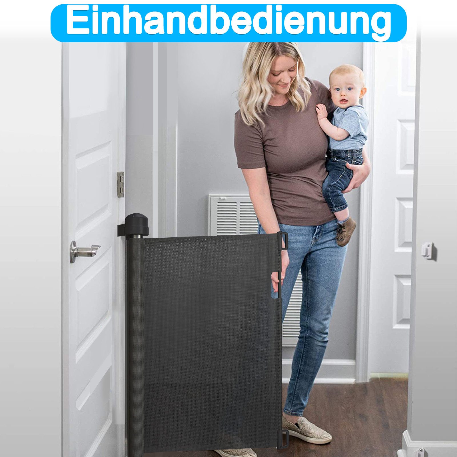 FIVMEN Treppenschutzgitter PVC Türschutzgitter Ausziehbar 0-300 cm, Weiß/Grau/Schwarz für Babys und Haustiere