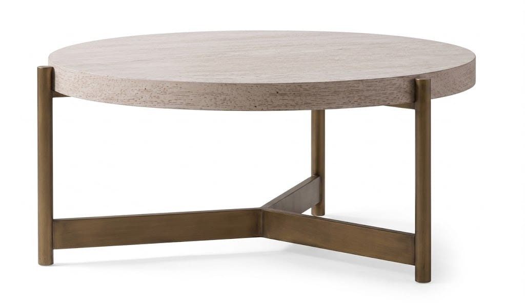 Xlmoebel Couchtisch Beiger runder Couchtisch aus Holz und Edelstahl für das Wohnzimmer (1-St., 1-tlg)