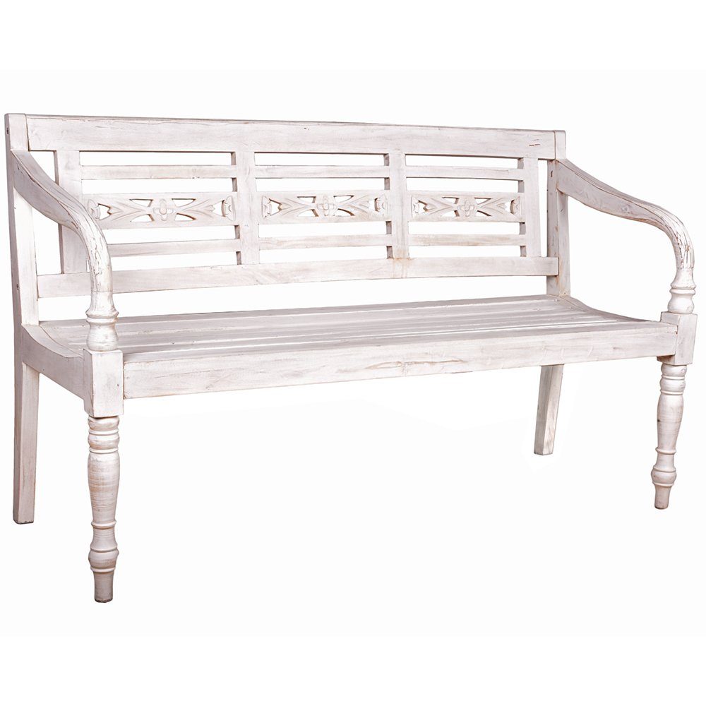 Lomadox Gartenbank GAZA-120, Mahagoni massiv Bank, 3-Sitzer in weiß-antik, B/H/T: ca. 150/87/52 cm