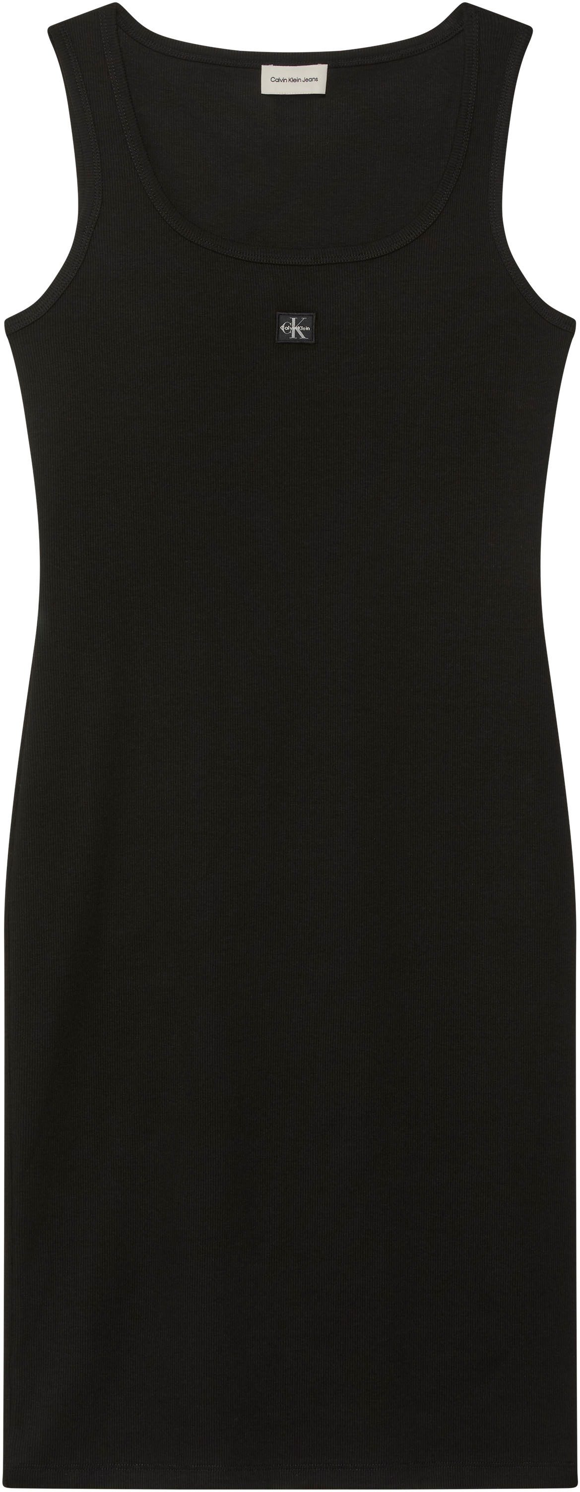 Calvin Klein Jeans Minikleid BABY RIB WOVEN LABEL Figurbetonte Passform mit Rundhalsausschnitt