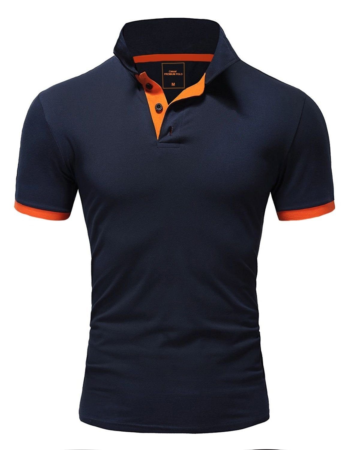 behype Poloshirt BASE mit kontrastfarbigen Details dunkelblau-orange