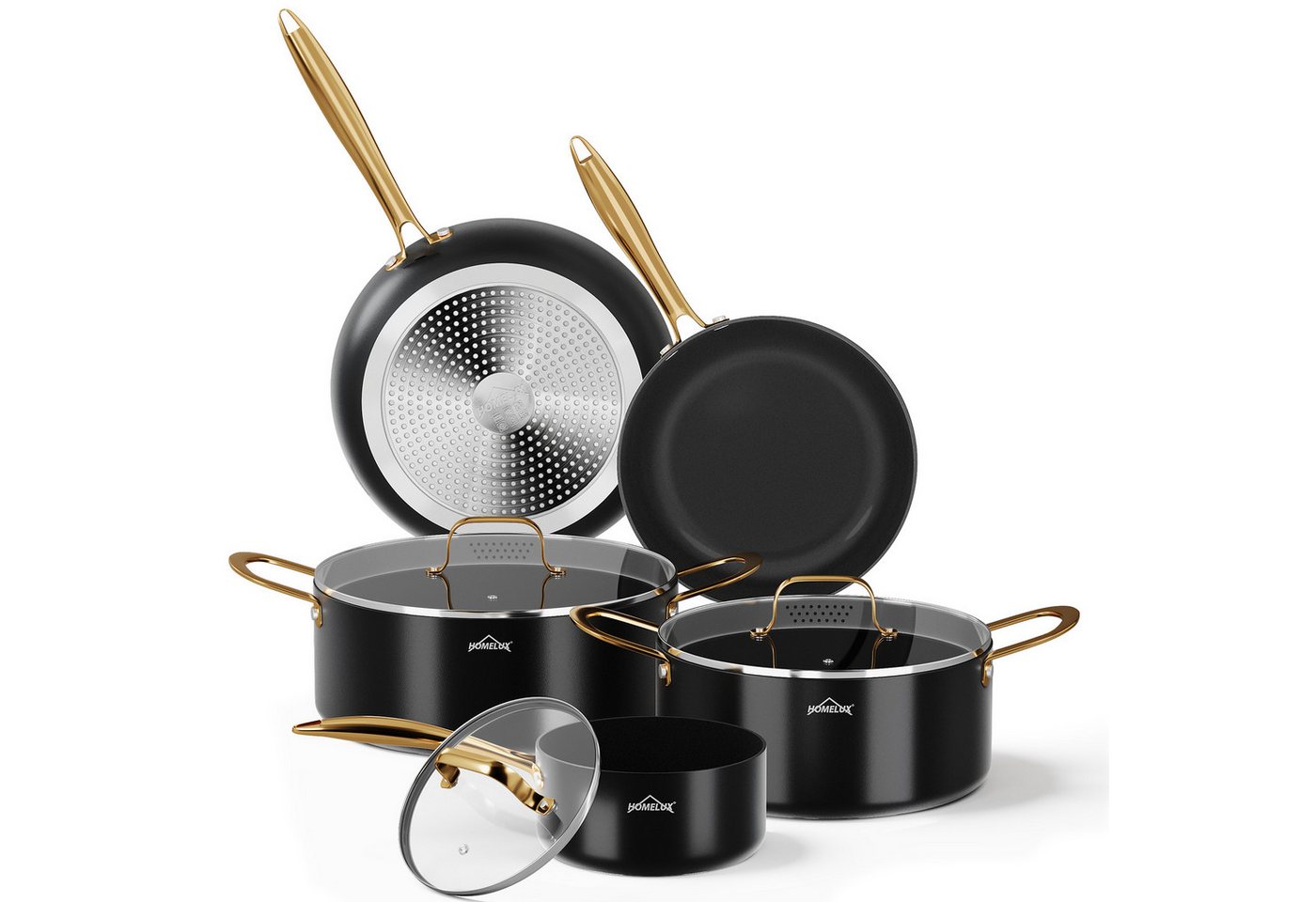 HOMELUX Topf-Set Induktions Töpfe Set, Aluminiumguss Kochtopfset mit Deckel, Aluminium (Set, 8-tlg., Töpfe Set mit Topfdeckel), Induktion