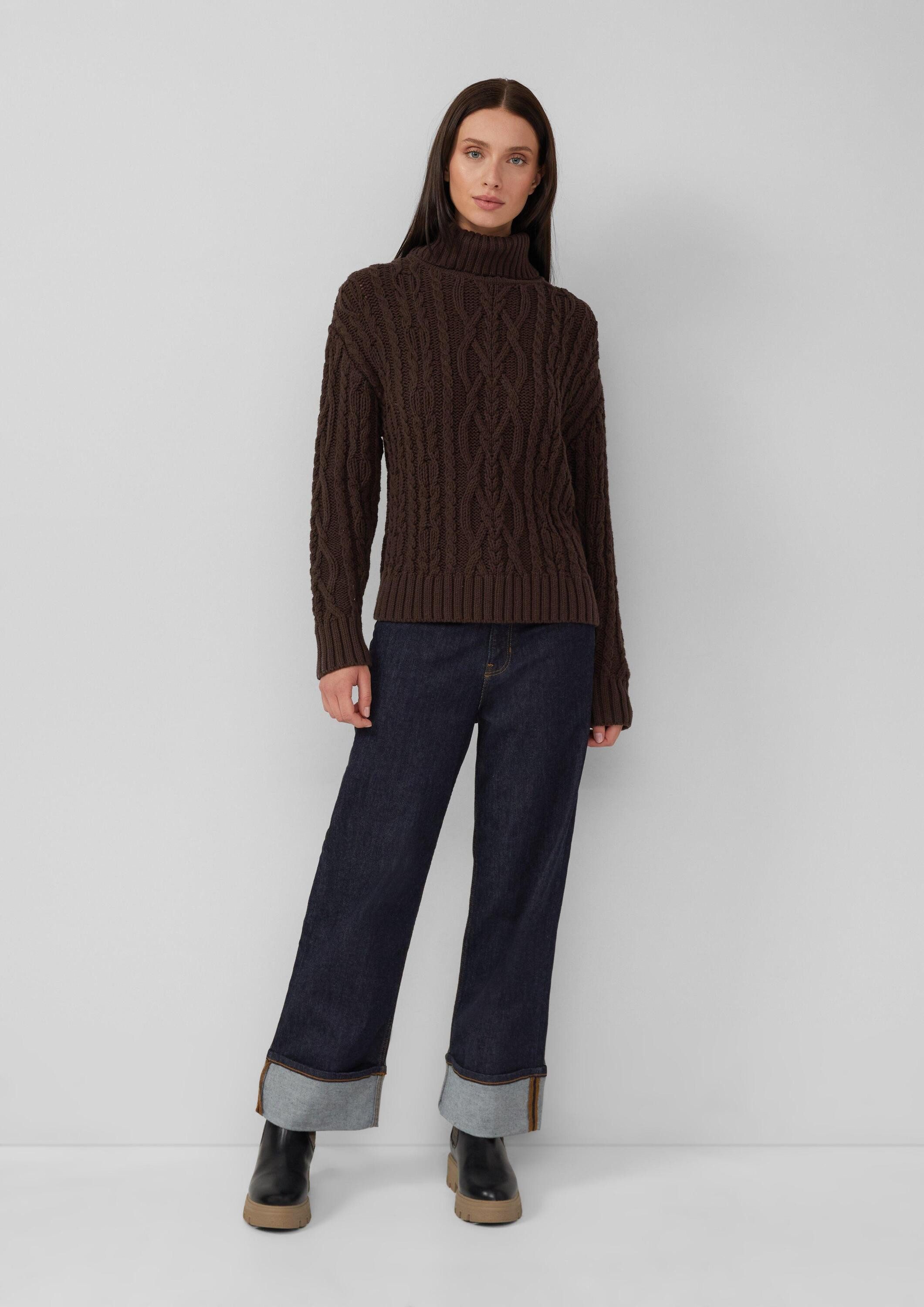 s.Oliver Longpullover Strickpullover Strickpullover mit Rollkragen und Zopfmuster