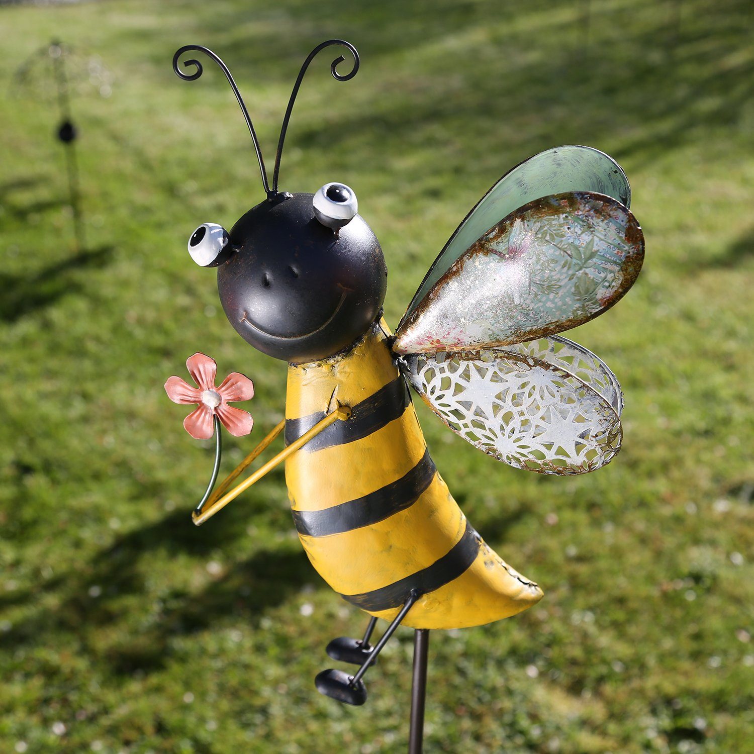MARELIDA Gartenstecker Biene mit Blume Gartendeko Beet Blumentopf Pflanzenstecker H:115cm (1-St) | Dekostecker