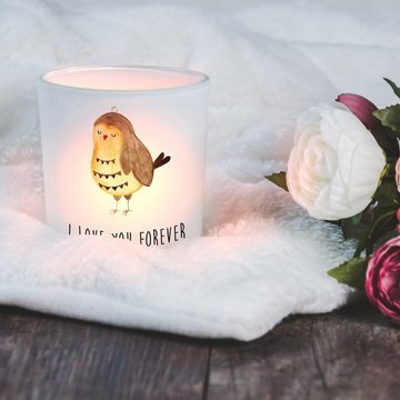Mr. & Mrs. Panda Windlicht Eule Zufrieden - Transparent - Geschenk, Kerzenglas, Eulen Deko, Gesc (1 St), Stimmungsvolle Beleuchtung