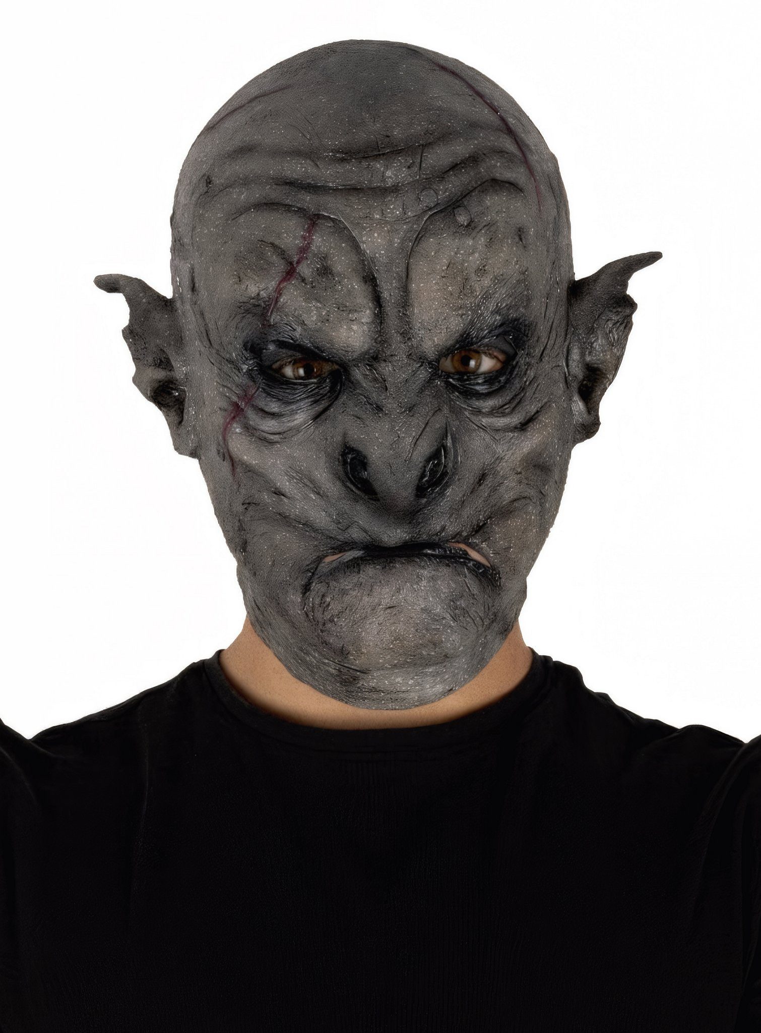 Ghoulish Productions Verkleidungsmaske Grauer Ork Maske, Realistische Orkmaske aus hyperelastischem Latex