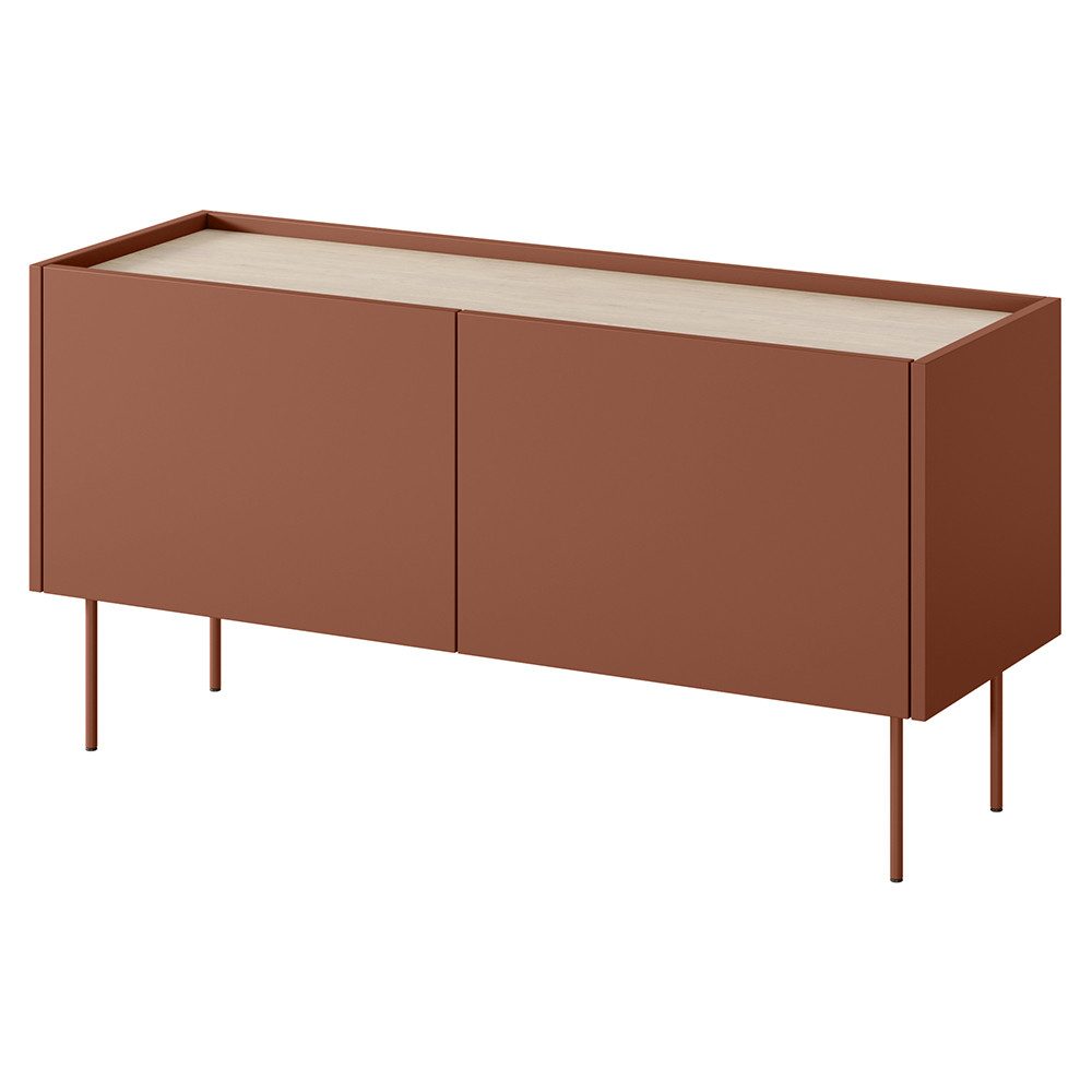 Lomadox Lowboard DELFT-141, in rot und Eiche, 120 cm breit, grifflos