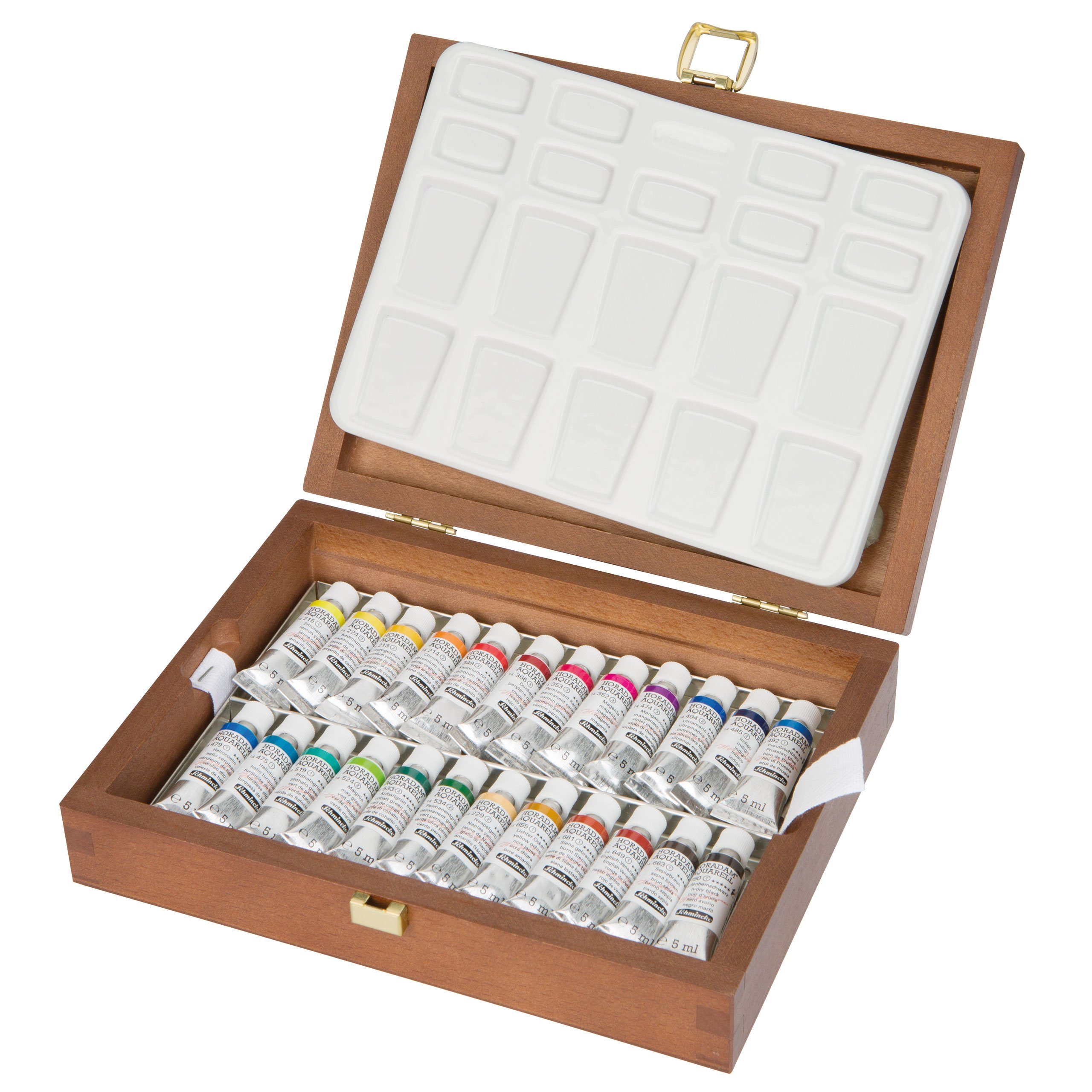 Schmincke Aquarellfarbe Horadam Malkasten 24 x Tuben 5 ml Aquarell 74 224 097 Holzkasten