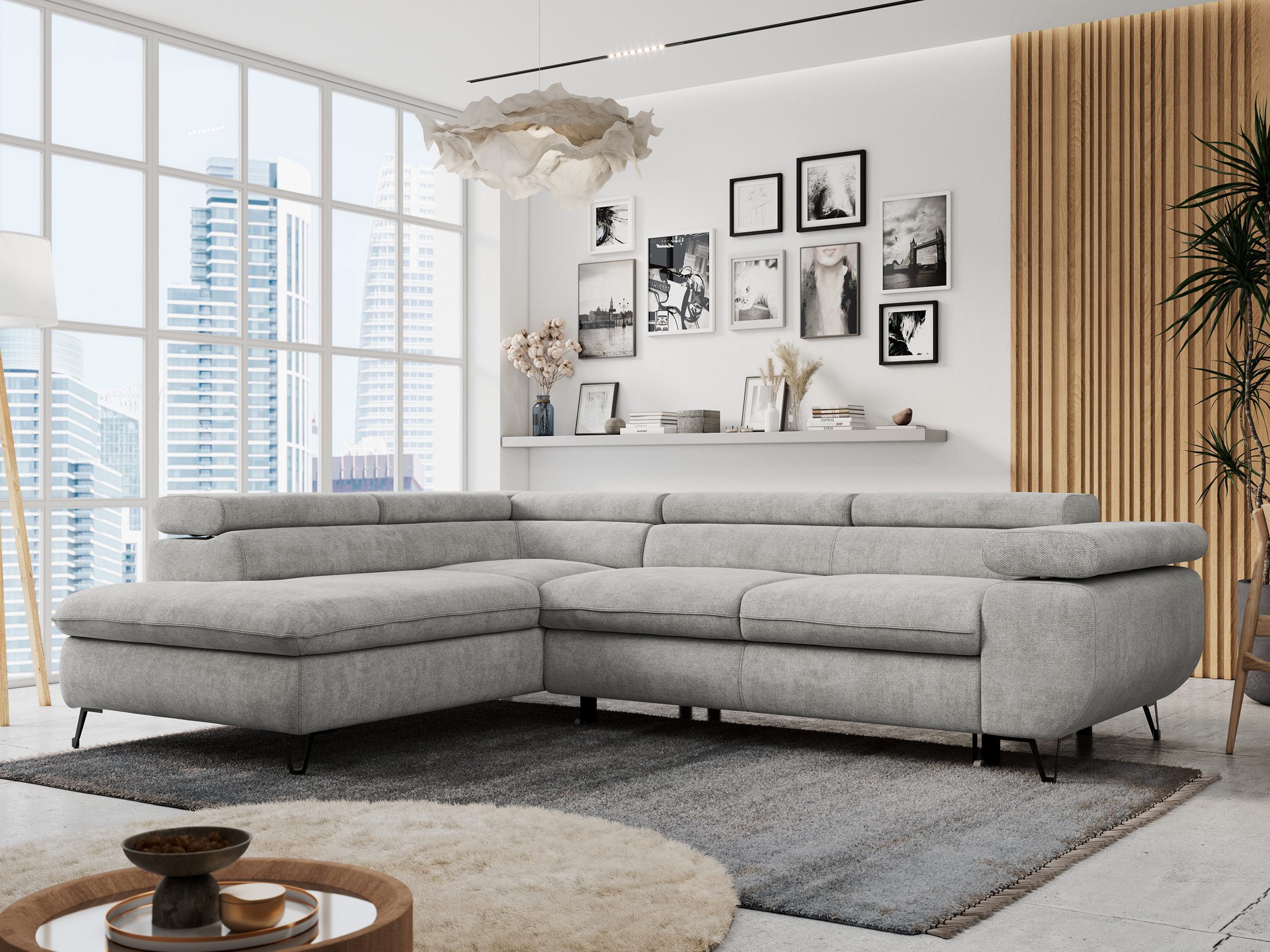 MKS MÖBEL Ecksofa PETER L, Set, Ecksofa L-form, HR35-Schaum, Wellenfederkern, Bettfunktion, Einstellbare Kopfstützen, Bettkasten