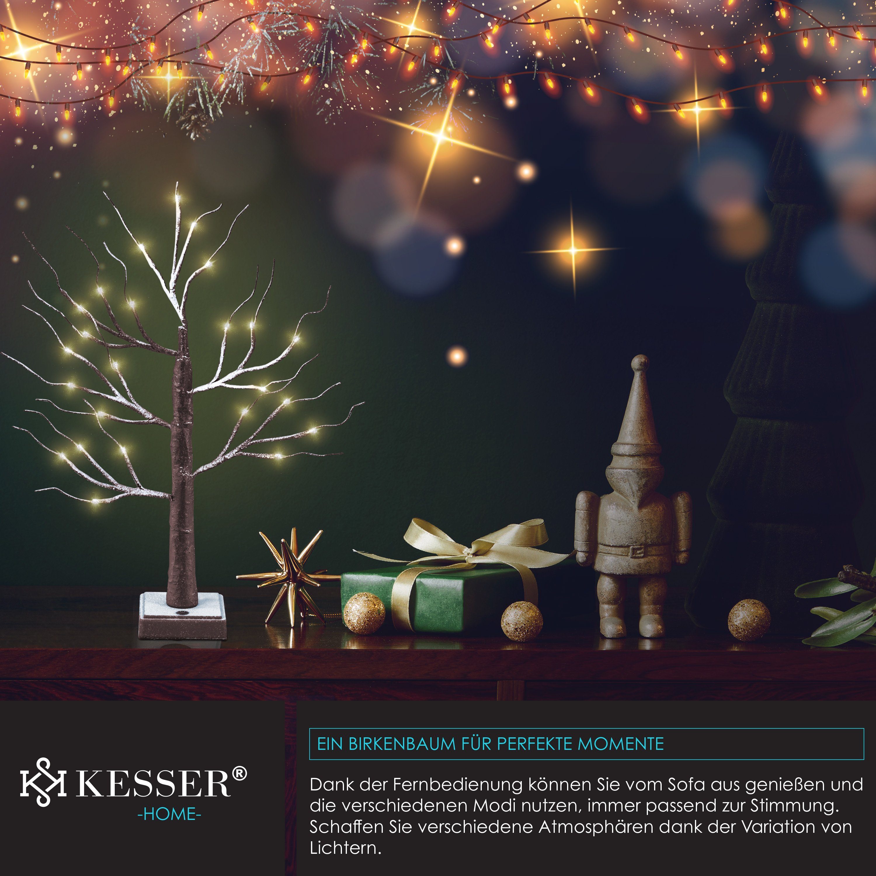 Fernbedienung braun 60cm Timer Lichterbaum Modus Weihnachtsfigur, LED Mit KESSER Birkenbaum