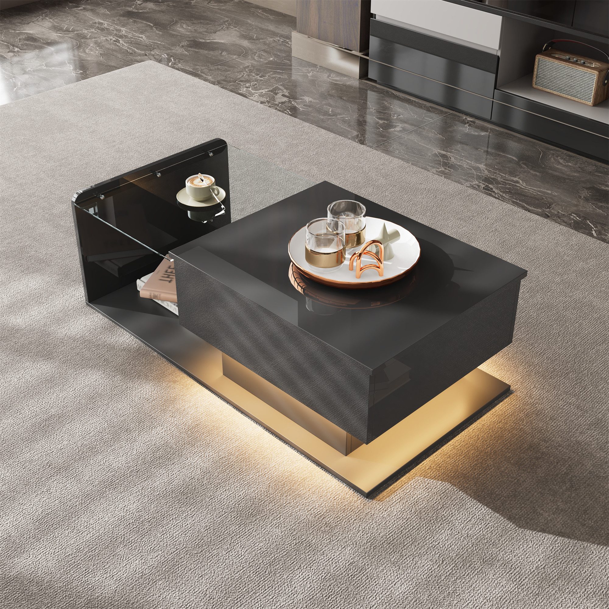 STILVORA Couchtisch Couchtischmit Glasplatte&LED-Effekt,Beistelltisch Hochg günstig online kaufen