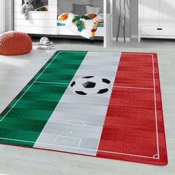 Kinderteppich PLAY 2915, Ayyildiz Teppiche, rechteckig, Höhe: 6 mm, robuster Kurzflor, Fußball, grün weiss rot,Italien, Kinderzimmer