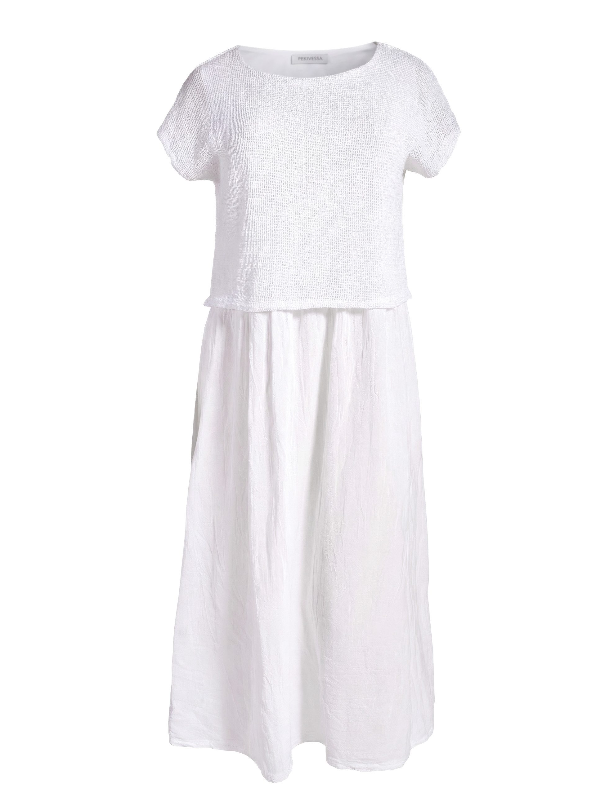 PEKIVESSA Sommerkleid Lässiges Midikleid im angesagten Lagen-Look aus Baumwolle-Leinen-Webstoff