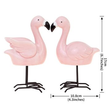 Flanacom Tierfigur Flamingo Dekofiguren Set Rosa 16 x 10 cm Deko (2 St), Wohnzimmer Gartendeko für draußen Geschenk für Frauen