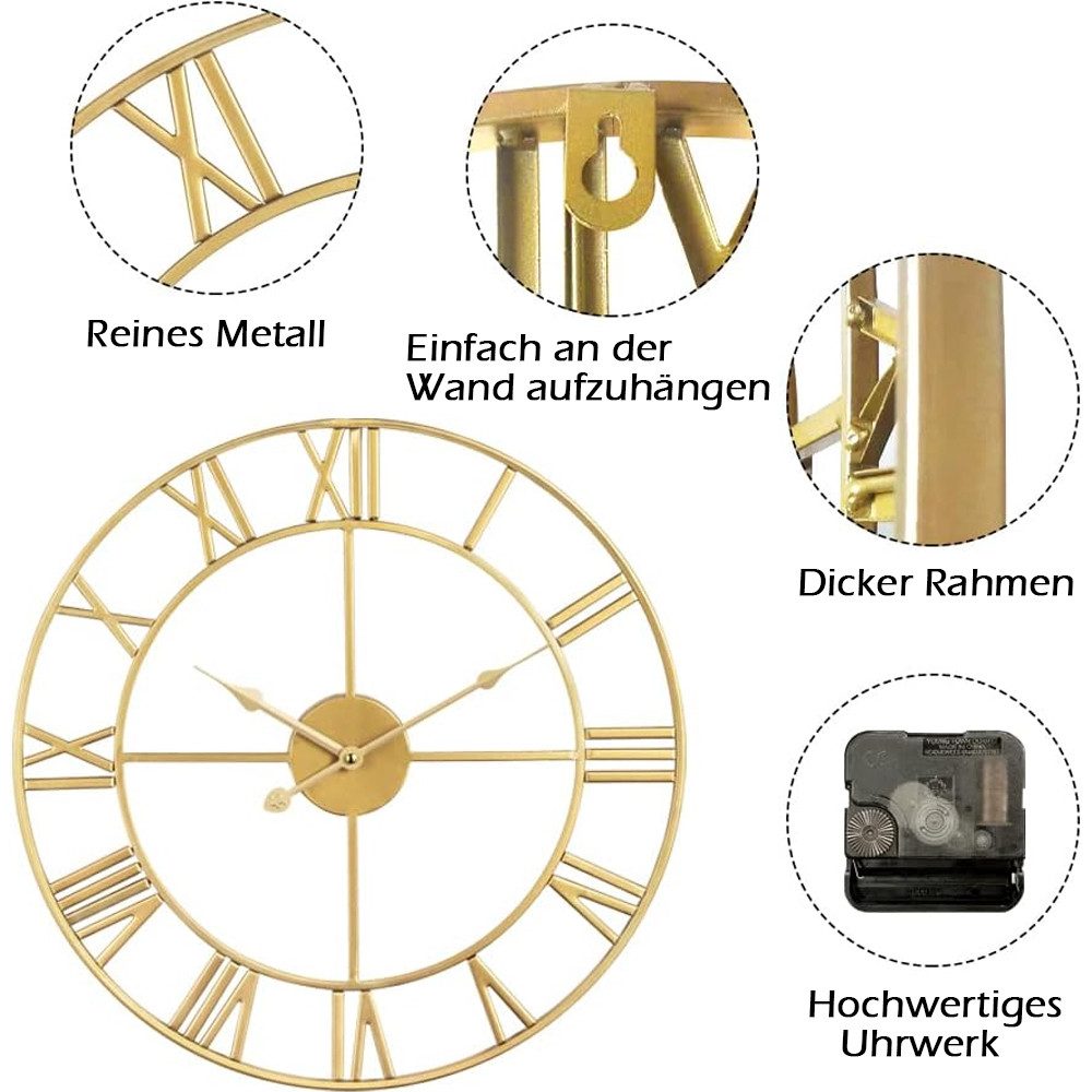 TUWENA Wanduhr Große Wanduhr,40/50cm Ohne TickgeräUsche Römische Ziffer Quarz Wanduhr (Betriebene Wanduhr Einfach Lesen für Zuhause Schlafzimmer Büro Schule) – Bild 3 von 5