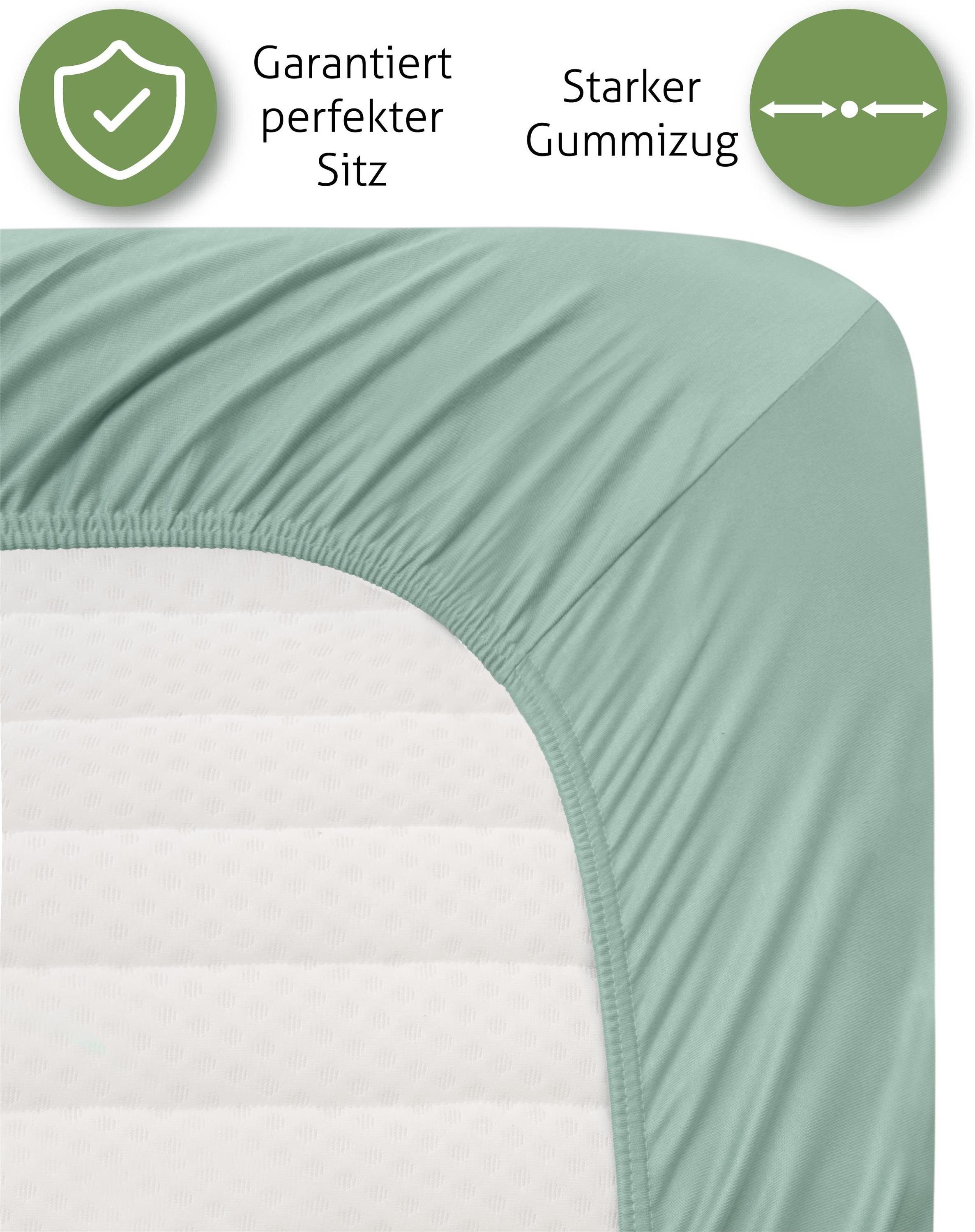 Aspero Bettlaken 2 x Bambus Spannbettlaken Macau, Interlock, Gummizug: rundum, Spannbetttuch aus 100 % weicher Bambusfaser