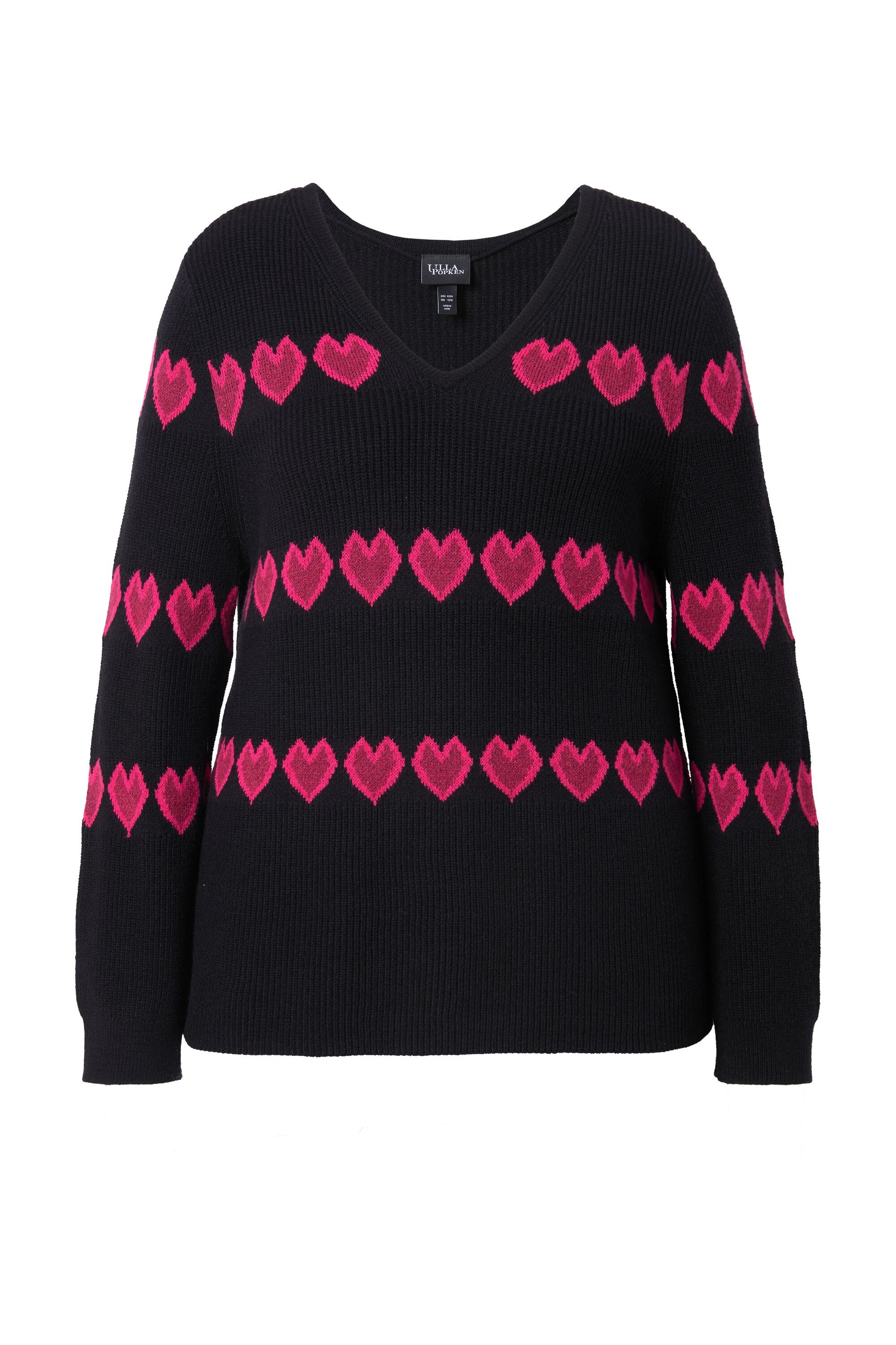 Ulla Popken Strickpullover Pullover Herzen V-Ausschnitt günstig online kaufen