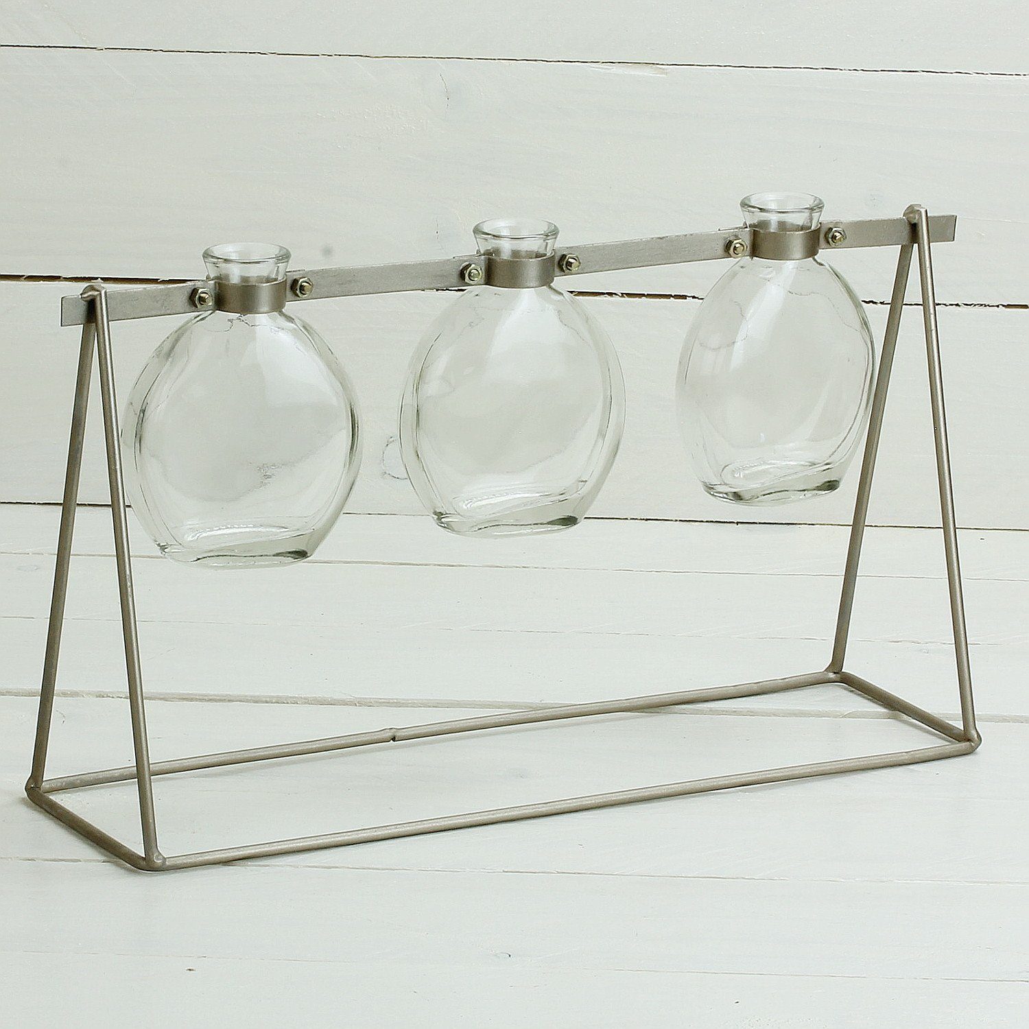 Tischvase, Moderne 3 Macosa Glas-Vasen Home Metall-Ständer klar Blumenvasen für STK. im Tisch-Dekoration Tischvasen Silber Einzelblumen Metallgestell Design