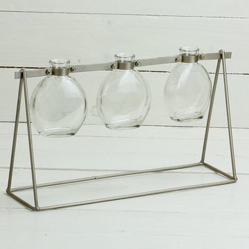 Macosa Home Tischvase, Design Glas-Vasen klar 3 STK. im Metall-Ständer Silber Moderne Tischvasen Tisch-Dekoration Blumenvasen Metallgestell für Einzelblumen