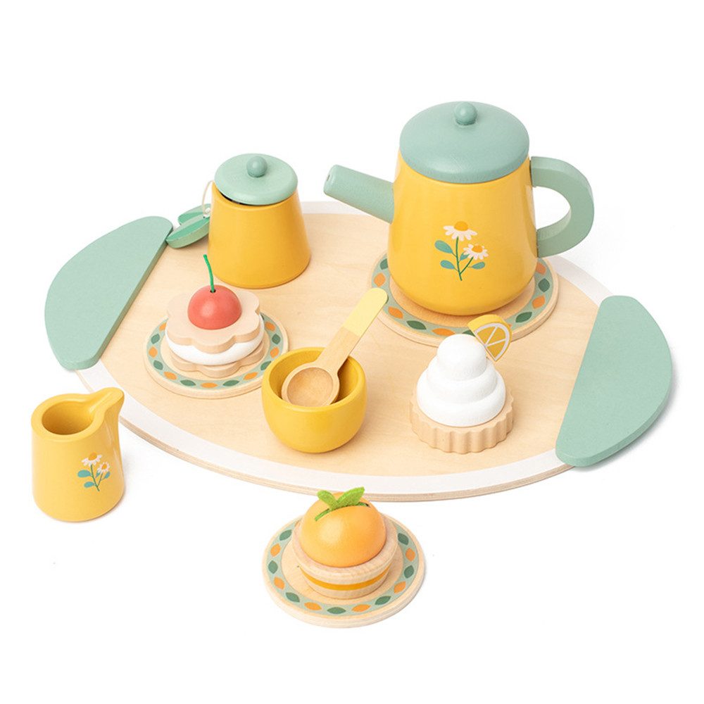 CLTYQ Spielküche Teeservice Kinder aus Holz, Teeparty mit Zuckerwürfeln und Dessert, Kinderküche Zubehör Tee Set für Kinder Mädchen Jungen
