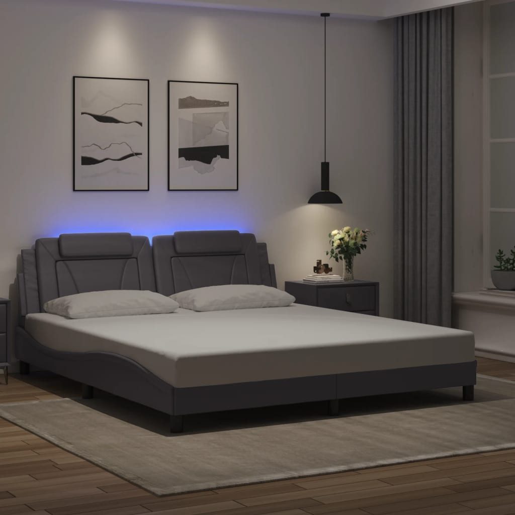 furnicato Bettgestell Viana 180 x 200 cm Grau Kunstleder mit LED-Lichtern (1-tlg), Bunte LED-Beleuchtung für dein Polsterbett mit USB-Anschluss