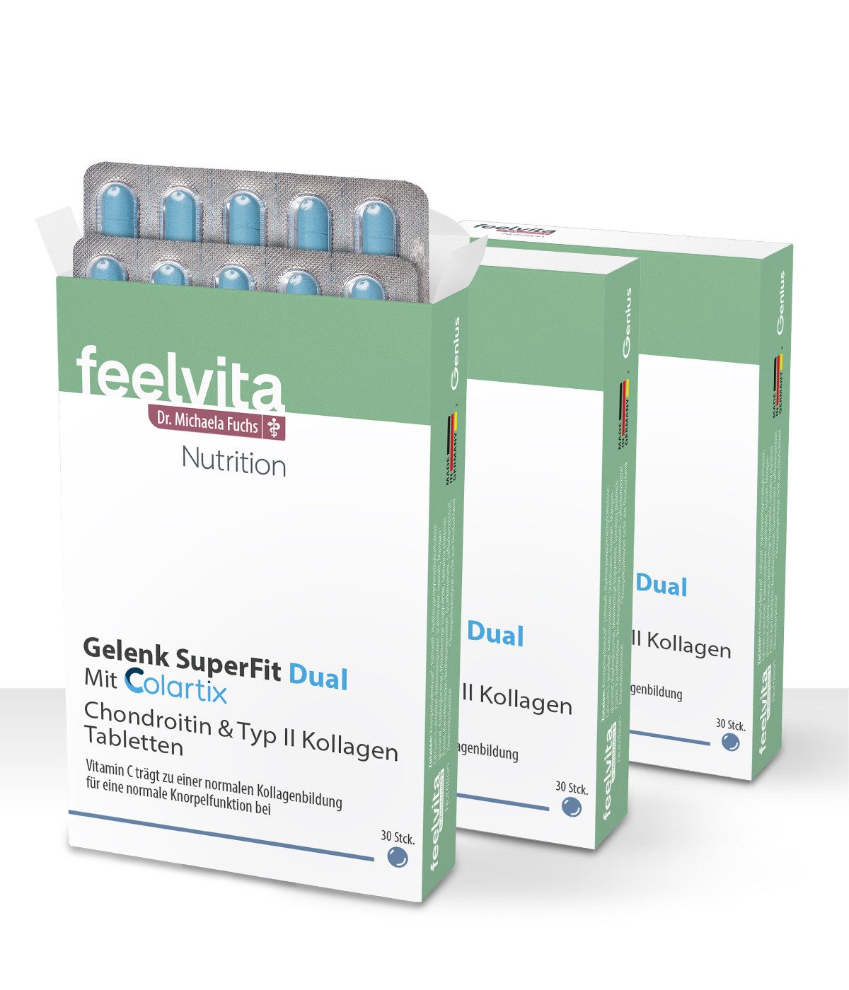 Genius Feelvita Nutrition Gelenk SuperFit Dual 90 Tabletten, 30 er 3-Monatsvorrat à 30 St., Vitamin C, Mangan und Kupfer