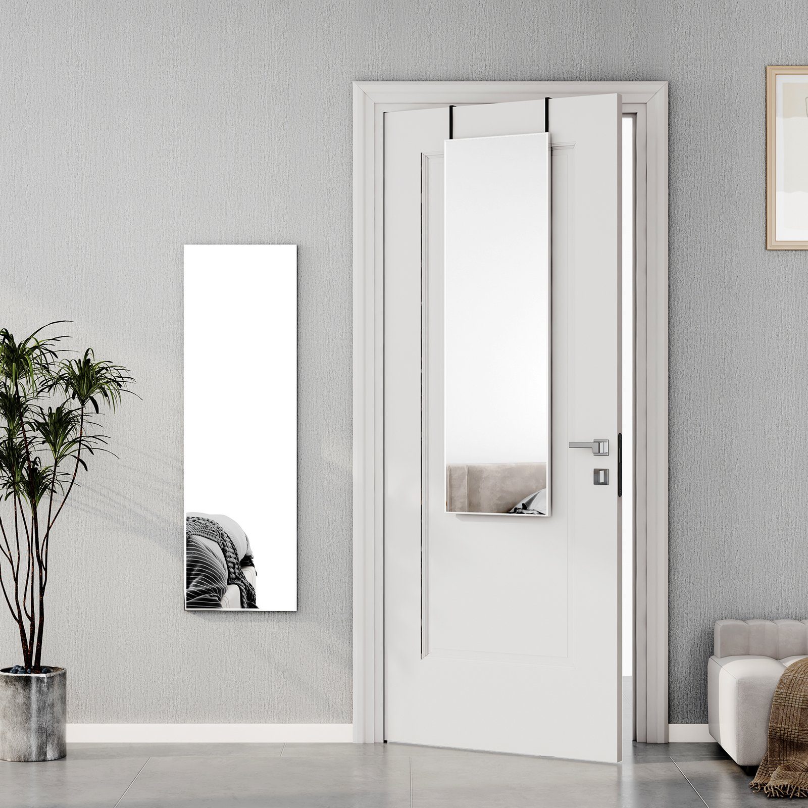 EMKE Standspiegel »EMKE Standspiegel mit MetallRahmen 120*37cm Türspiegel mit Haken Großer