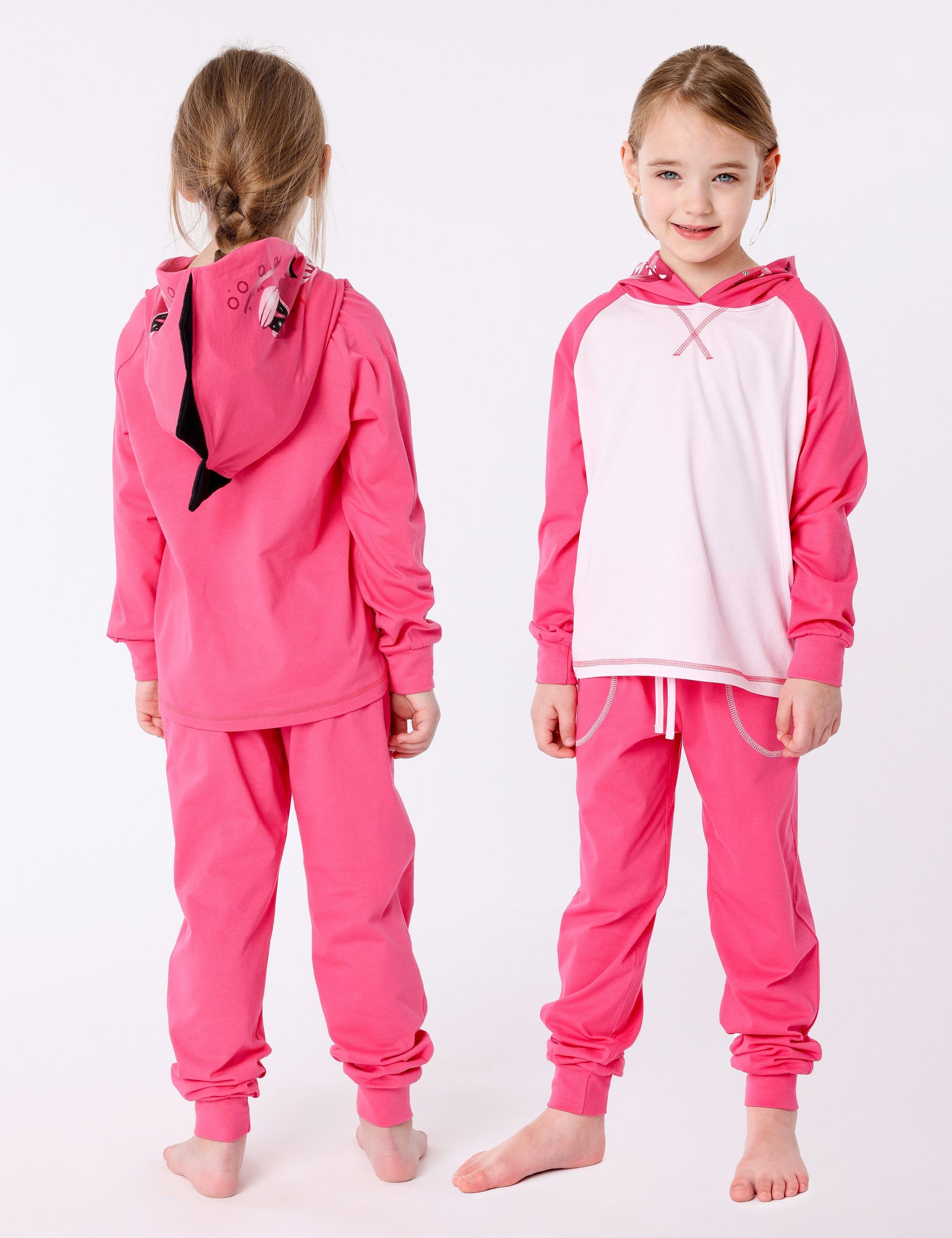 mit aus Kapuze Ladeheid Schlafanzug Dino Schlafanzug Verkleidung ohne LA40-236 Baumwolle Kinder Dunkelrosa