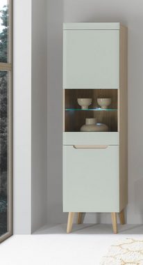Furn.Design Standvitrine Isgard (Vitrinenschrank in Pistazie matt mit Scandi Eiche, 53 x 197 cm) Soft-Close-Funktion