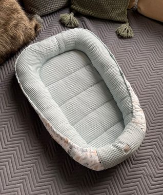 Loolay Bettnestchen Minze WAFFELPIQUE/ HASE Beige Weiß Babynest Babyausstattung, (Reisebett Nestchen SOLO/ o. in PREMIUM Geschenk SETS für Neugeborene, 1-tlg., 4 Jahreszeiten ATMUNGSAKTIVER WAFFELSTOFF Bestseller GESCHENK), LOOLAY® - 100% Europäische Stoffe und Kleinserien-Nähen!