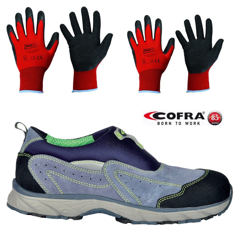 Cofra Sicherheitsschuhe New Sky S1 P SRC Sicherheitsschuh (Set, 3-tlg., 1 Paar Sicherheitsschuhe + 2 Paar Arbeitshandschuhe (Größe 9 + 10) KAPPE: Stahlkappe mit 200 J Zehenschutz