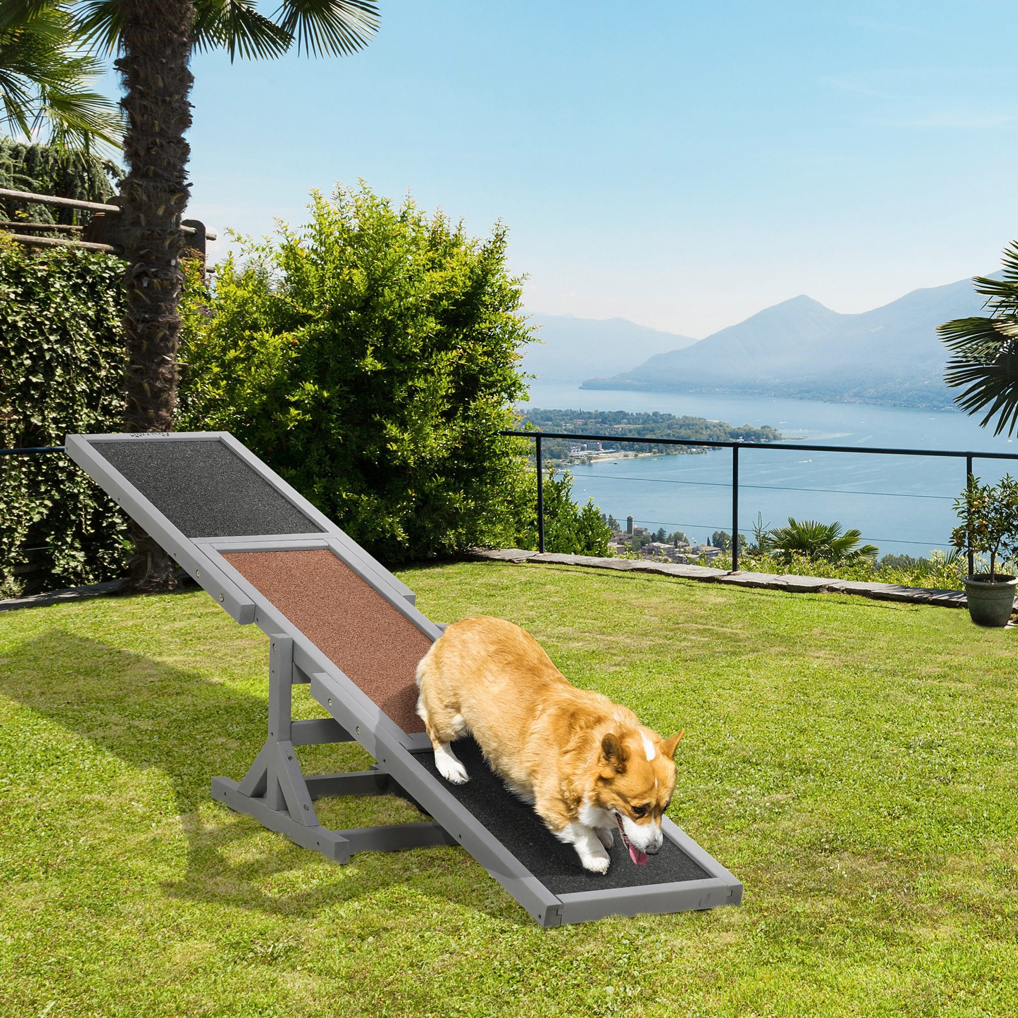 PawHut Agility-Hürde Hundewippe, Rutschfest Hunde Rampe, wetterfest Balance, grau, Tanne, Haustier-Wipptier (1-tlg) für große Hunde 180 x 30 x 30 cm