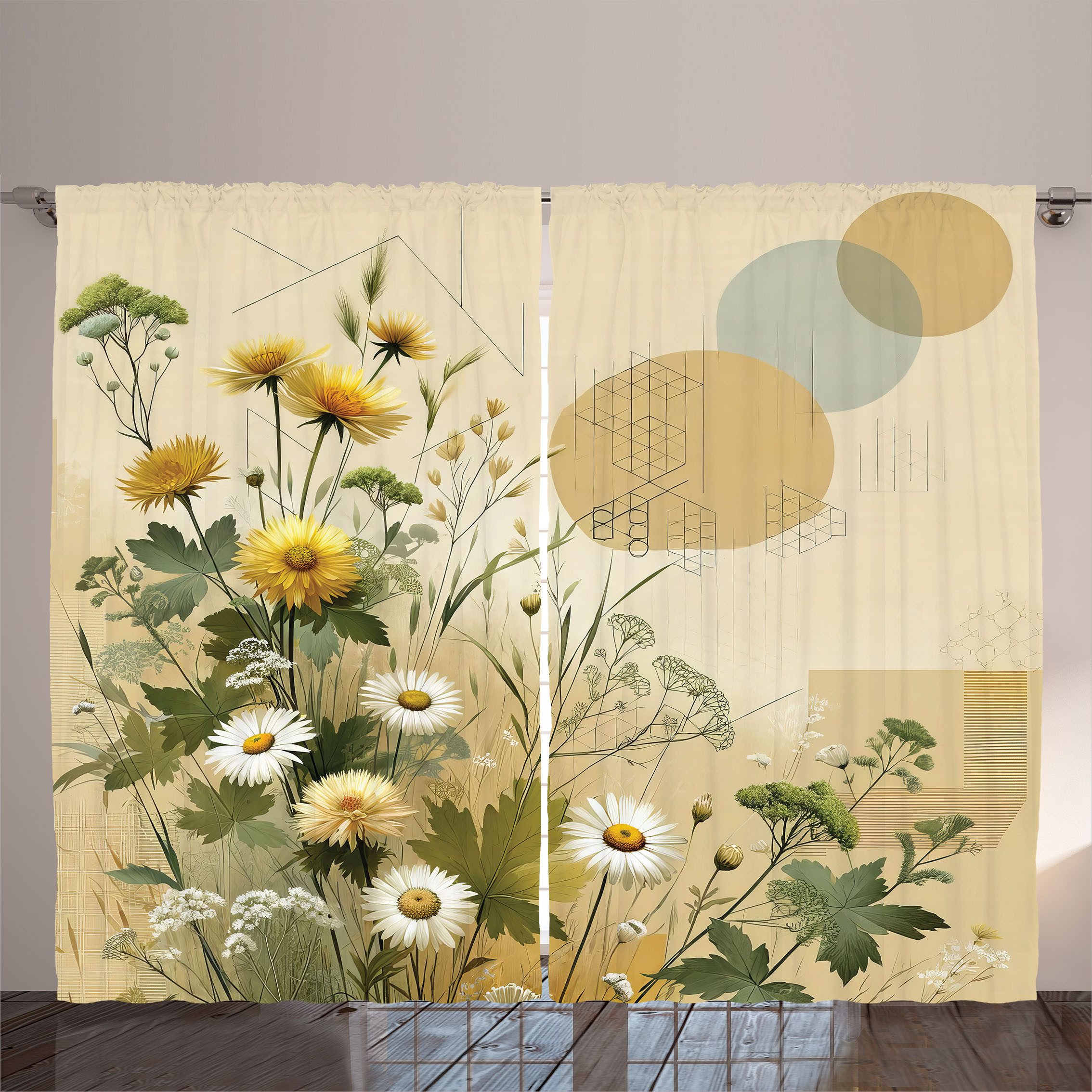 Gardine Schlafzimmer Kräuselband Vorhang mit Schlaufen und Haken, Abakuhaus, Blumiger Eukalyptus Pastell in voller Blüte