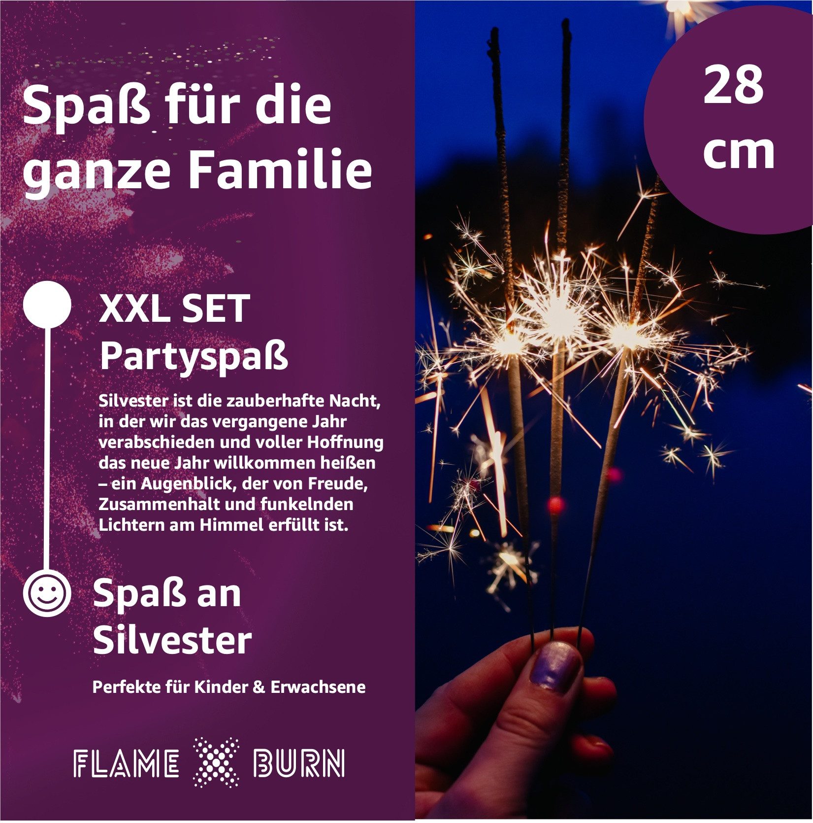 FlameXBurn Geburtstagskerze XXL Wunderkerzen 28 cm - Feuerwerk im Sternenli günstig online kaufen