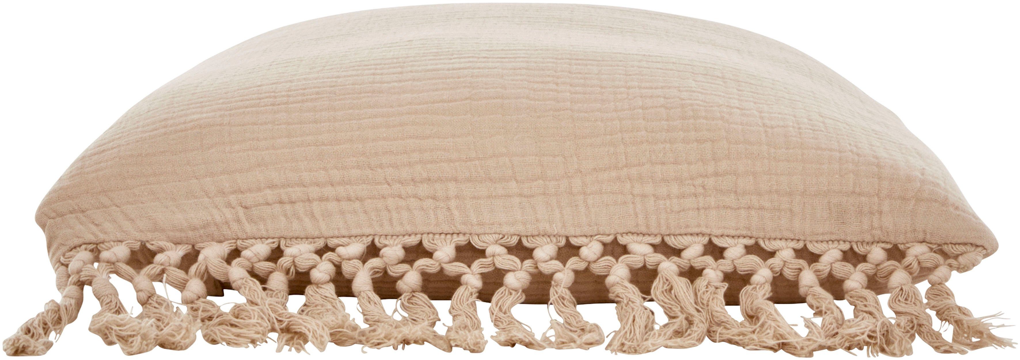 LeGer Home by Lena Gercke Dekokissen Hevin, Musselin Optik, 2-er Set, ohne Füllung, mit Fransen