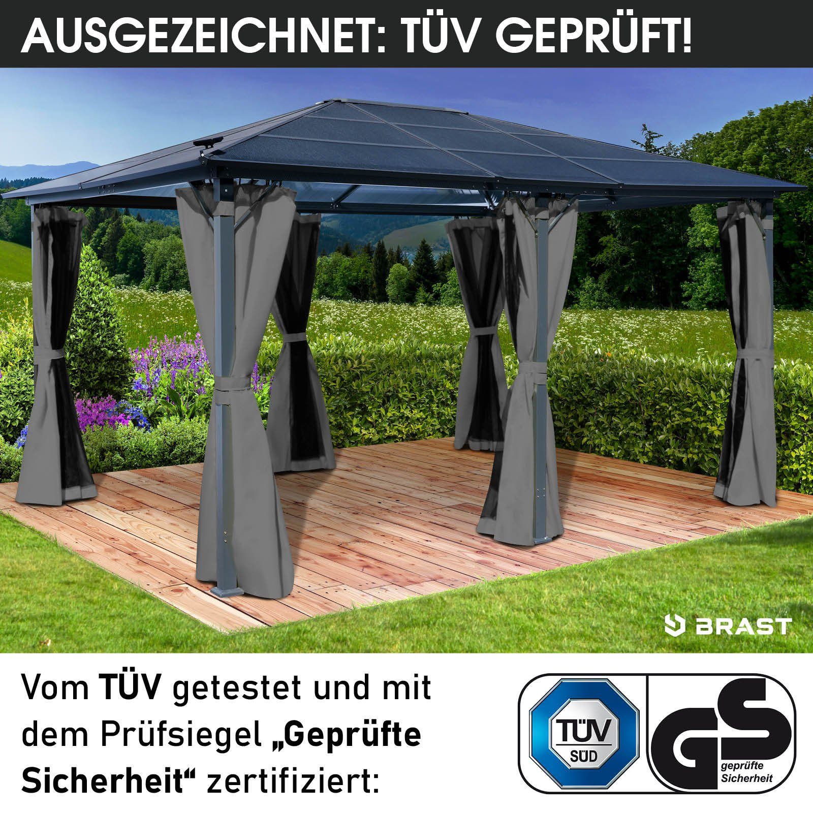 BRAST Pavillon Premium Aluminium Größen 3x4m 3,6x4,8m Moskitonetz, mit 4 Seitenteilen, wahlweise mit LED, TÜV, wasserdicht, UV-Schutz, festes Dach – Bild 4 von 5