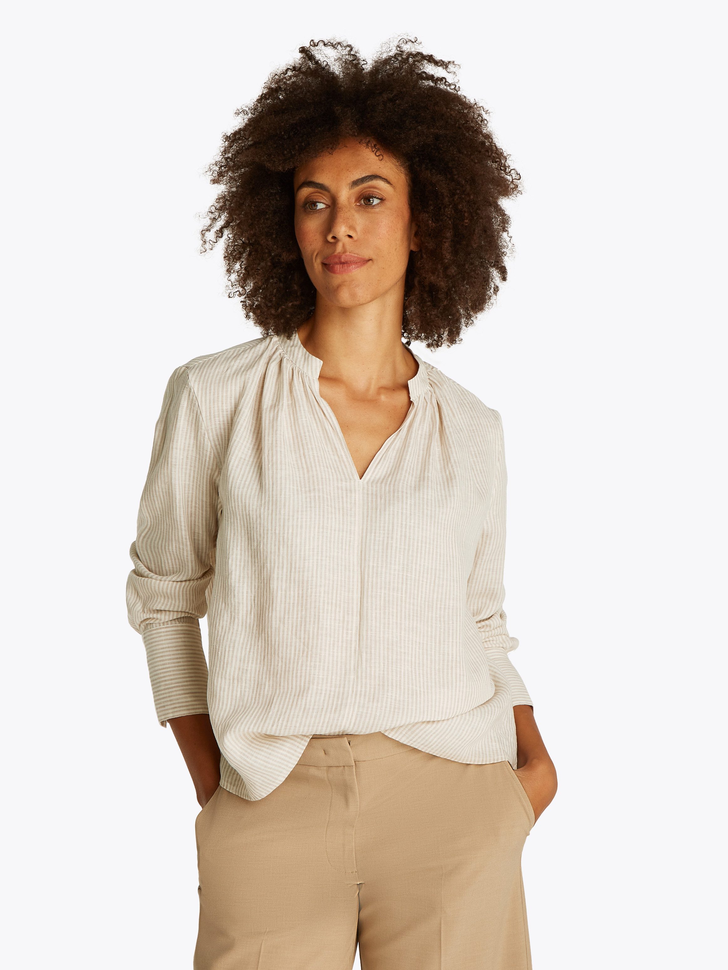 Tommy Hilfiger Klassische Bluse ESS LINEN V-NECK BLOUSE mit Raffung,kühlend günstig online kaufen