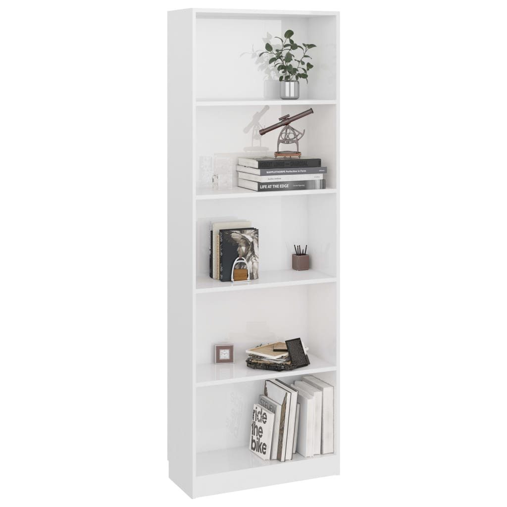 furnicato Bücherregal 5 Fächer cm 60x24x175 Hochglanz-Weiß Holzwerkstoff