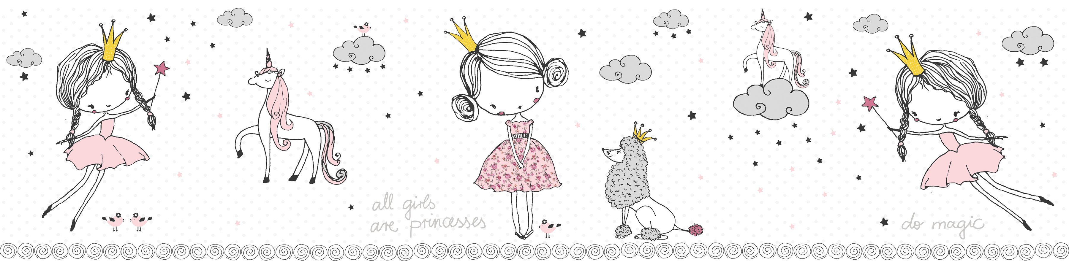 A.S. Création Bordüre Magic Princess, glatt, Motiv, abstrakt, naturalistisch, Tapete Kinder Bordüre Mädchenzimmer Borte Wohnzimmer Design Wandtapete