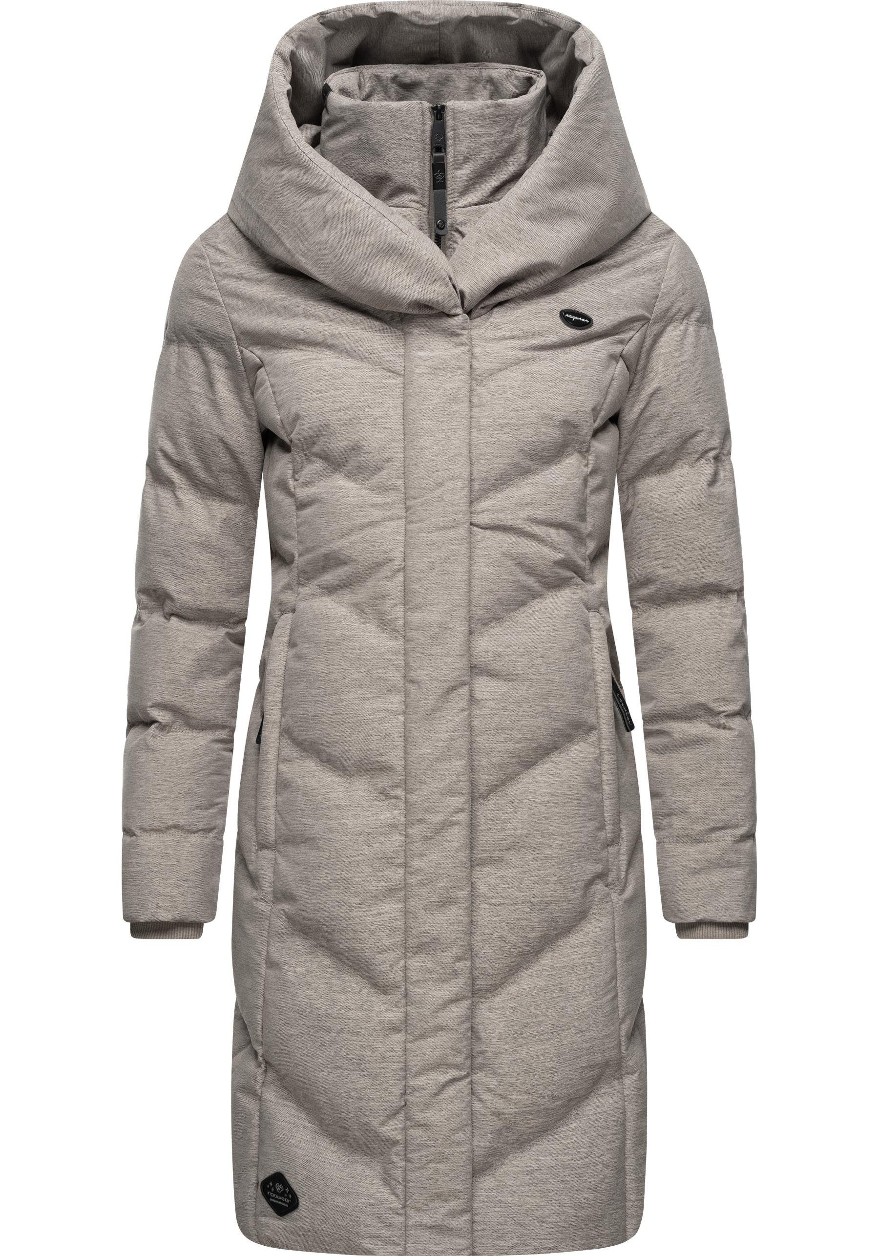 Ragwear Steppmantel Natalka Melange Gesteppter Damen Wintermantel mit gefütterter Kapuze