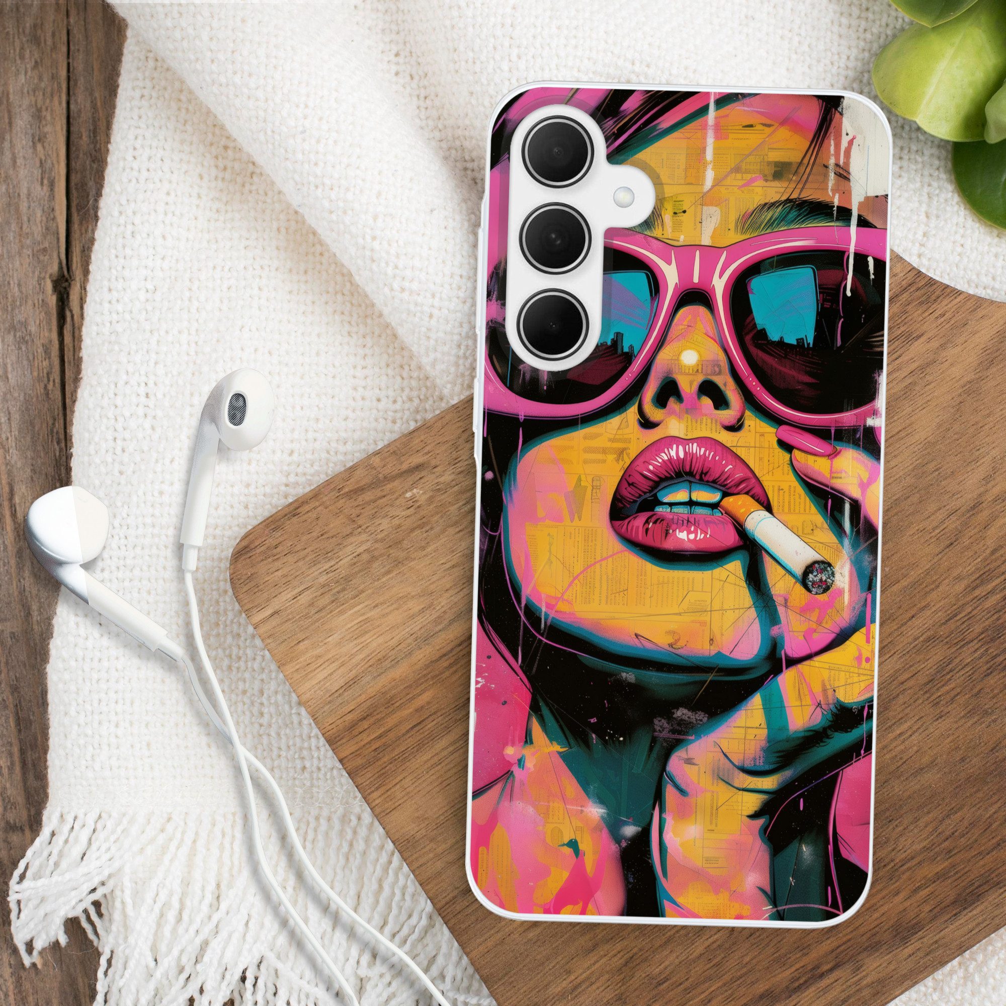 MuchoWow Handyhülle für Samsung Galaxy A35 5G Porträt - Frau - Abstrakt - Sonnenbrille, Smartphone-Bumper, Print, Handy Schutzhülle Dünn