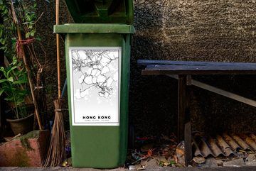 MuchoWow Wandsticker Karte - Hongkong - Schwarz-weiß - Stadtplan - Routenbeschreibung (1 St), Mülleimer-aufkleber, Mülltonne, Sticker, Container, Abfalbehälter