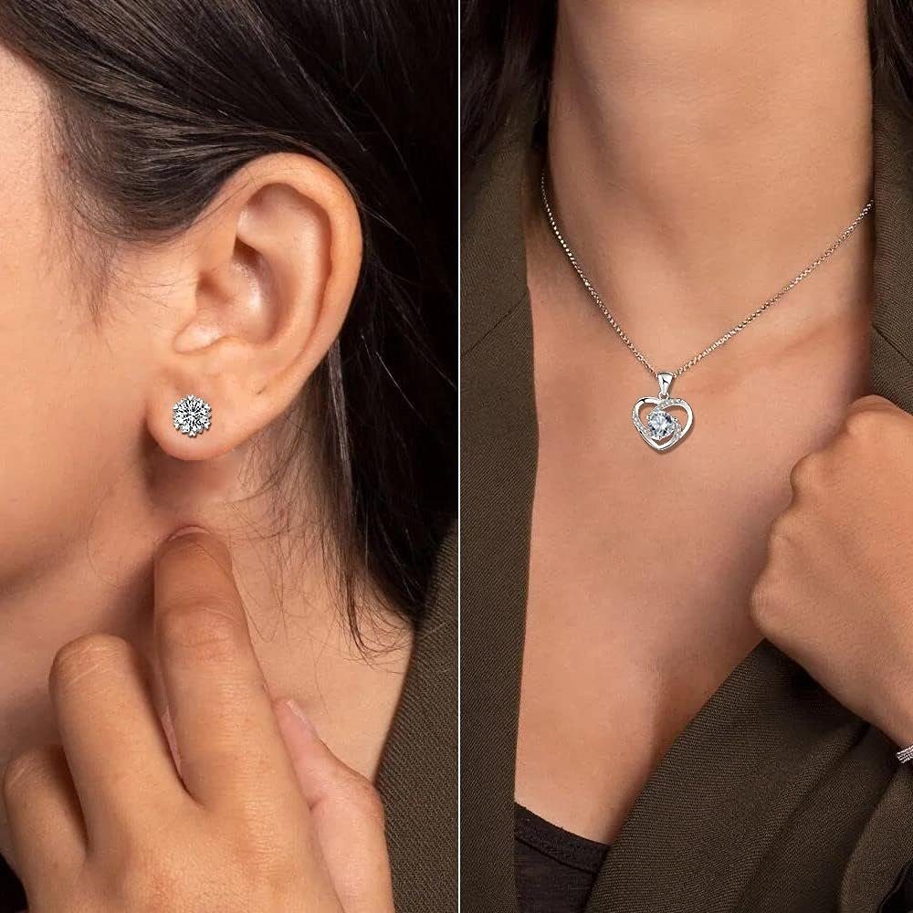 XDeer Schmuckset Ewige Rose mit Herz Halskette und Ohrringe aus 925 Sterlingsilber, Konservierte Blumen Rosenbox,Rose Geschenk für Frauen,Schmuckset